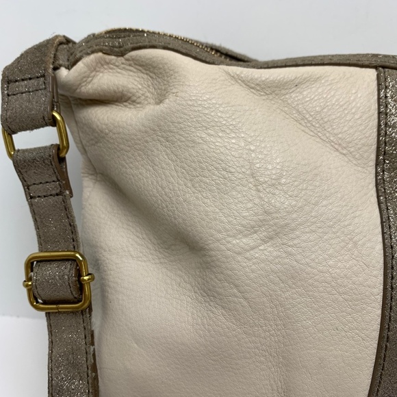 FOSSIL Ivory Cream Genuine Pebble Leather Crossbody Shoulder Bag Metallic Tote - Picture 16 of 16